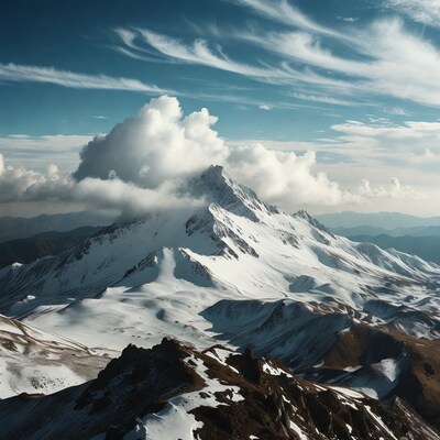 Snowy Mountain Peak with Clouds