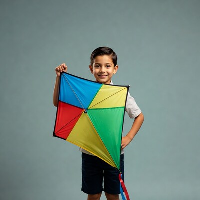 Boy holding colorful kite