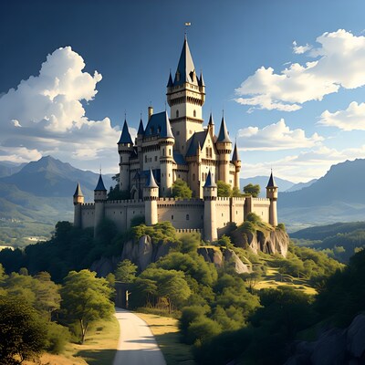 Majestic Castle on Mountain Cliff