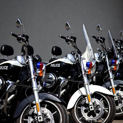 Parked Police Motorcycles Lineup