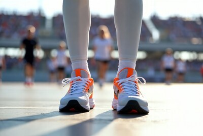 White orange Nike sneakers on court