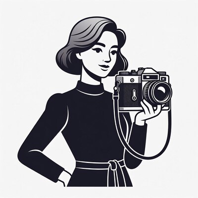 Woman holding vintage camera illustration