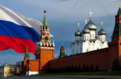 Russian Flag over Kremlin and Cathedral