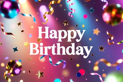 Happy Birthday with Confetti and Stars