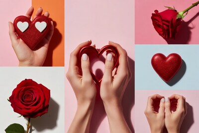 Hands Holding Red Hearts and Roses