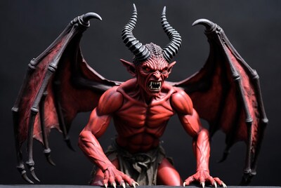 Roaring red demon with wings