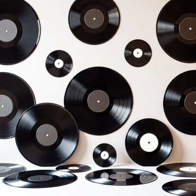 Vinyl Records on White Background
