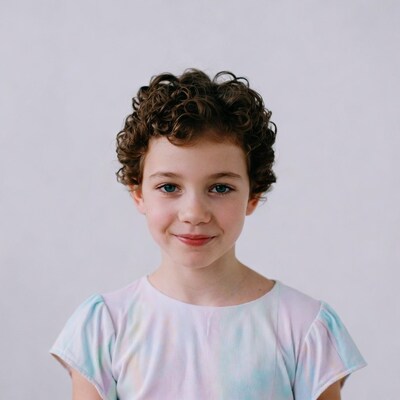 Girl with curly hair smiling