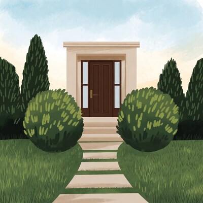House with bushes and pathway