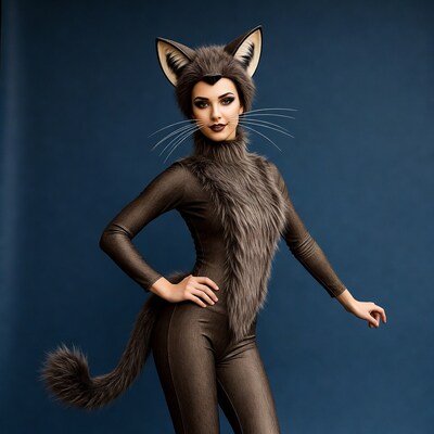 Woman in gray cat costume
