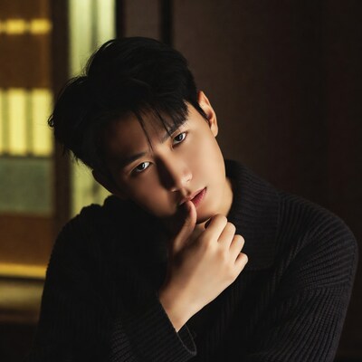 Asian man thinking with finger on lips