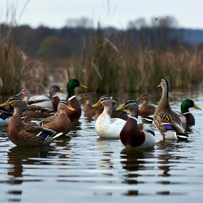 Group of ducks swimming in pond