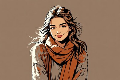 Smiling woman in orange scarf