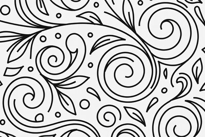 Black and White Leaf Swirl Pattern