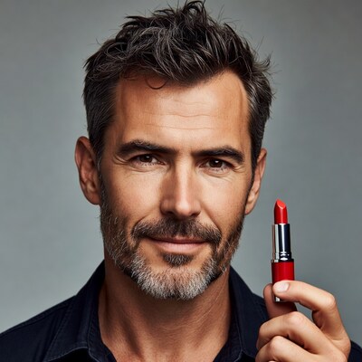 Man holding red lipstick