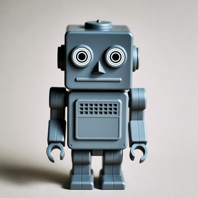 Gray toy robot on isolated background
