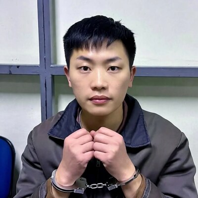 Asian man in handcuffs