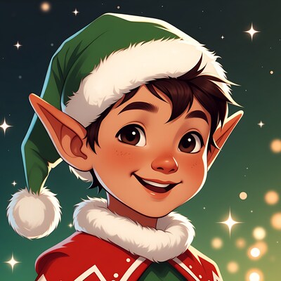 Smiling elf boy in Santa hat