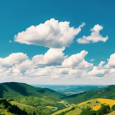 Green Hills Valley Blue Sky Clouds