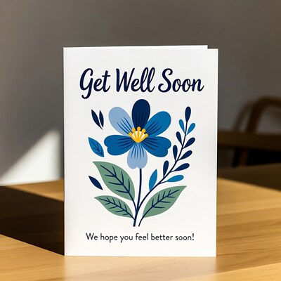 Get Well Soon Card with Blue Flower