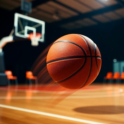 Basketball flying toward hoop