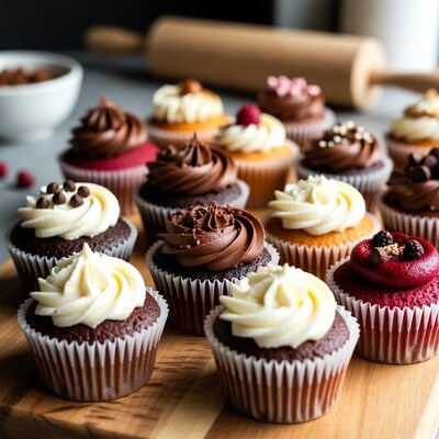 Assortment of Cupcakes on Wooden Board