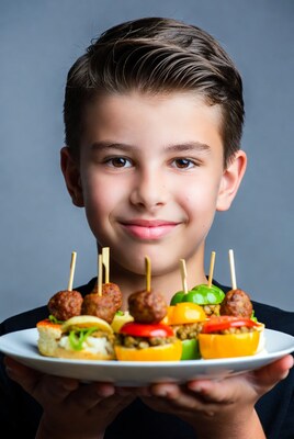 Boy holding appetizers plate