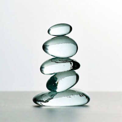 Stacked Glass Rocks on White Background