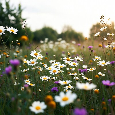 White Daisies in Wildflower Meadow