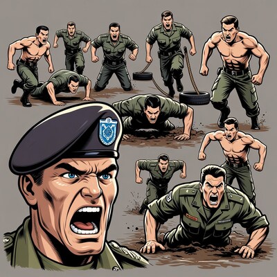 Muscular soldiers training in army uniforms