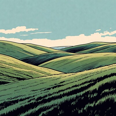 Rolling Green Hills Landscape Illustration