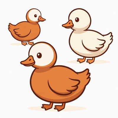 Three Cute Cartoon Ducklings