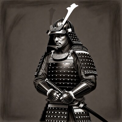 Samurai warrior in armor with sword