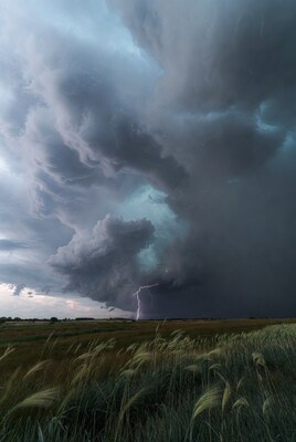 Lightning Storm Over Grassy Field