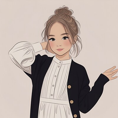 Asian girl in white dress black cardigan