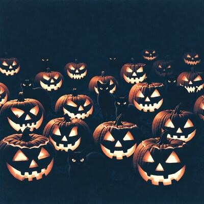 Jack-o'-lanterns with black cats