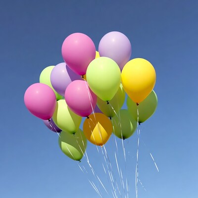 Colorful Balloons Floating in Blue Sky
