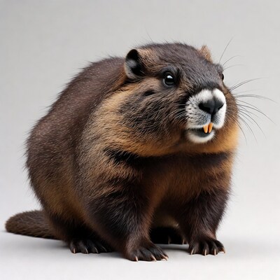 Cute beaver sitting on white background