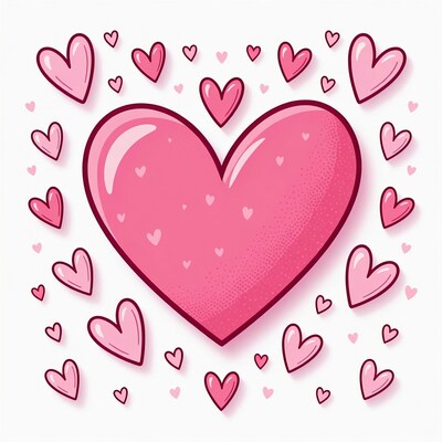 Pink Hearts Illustration on White Background