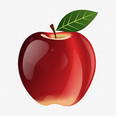 Red Apple with Green Leaf