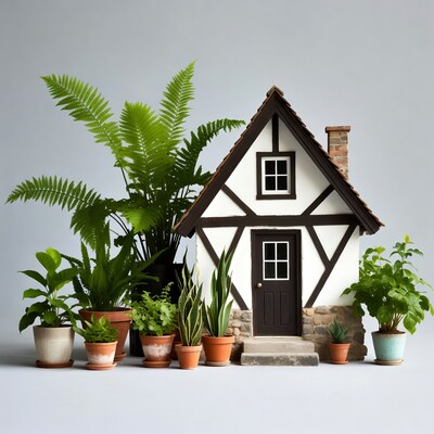 Miniature Tudor House with Plants