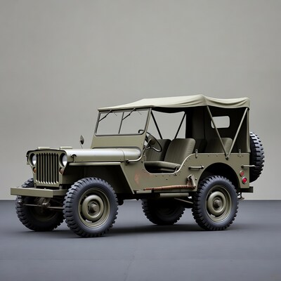 WWII Willys Jeep on gray background