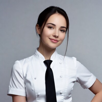 Asian woman in white chef uniform