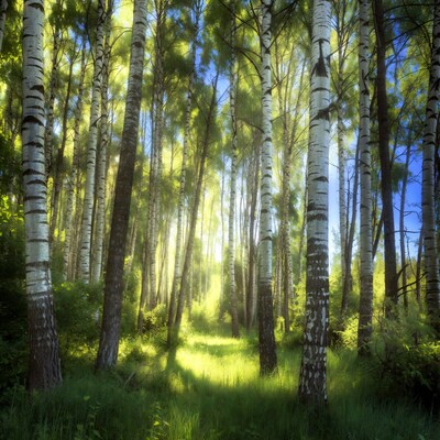 Sunlit Birch Forest Path