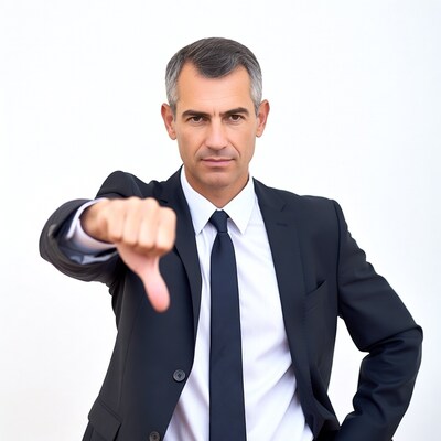 Businessman showing thumbs down gesture