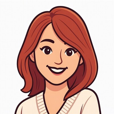 Smiling cartoon woman with red hair