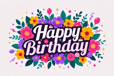Happy Birthday Floral Illustration