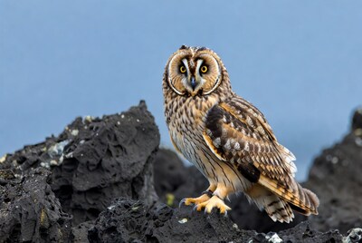 Short-eared Owl on Rocks