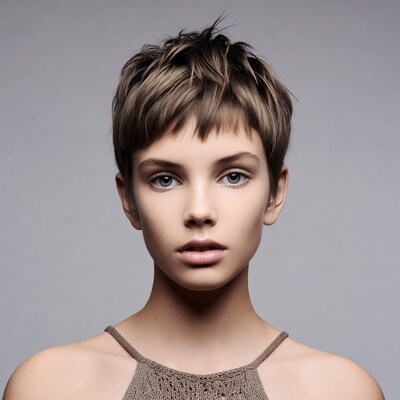 Woman with short tousled brown hair