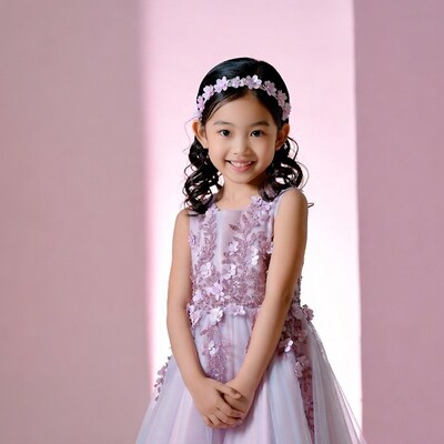 Asian girl in purple floral dress